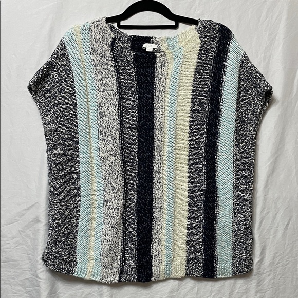 J. Jill Soft & Relaxed Cream, Navy & Light Blue Vertical Striped Texture Sweater - Picture 8 of 9